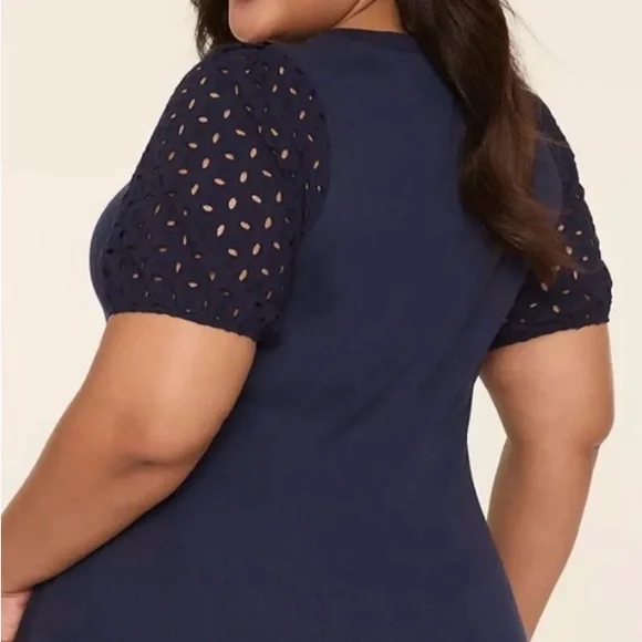 🌊 Notch-Neck Eyelet & Rib Knit Top | Maritime Blue | 26/28 | NWT 🌊 - Picture 2 of 4